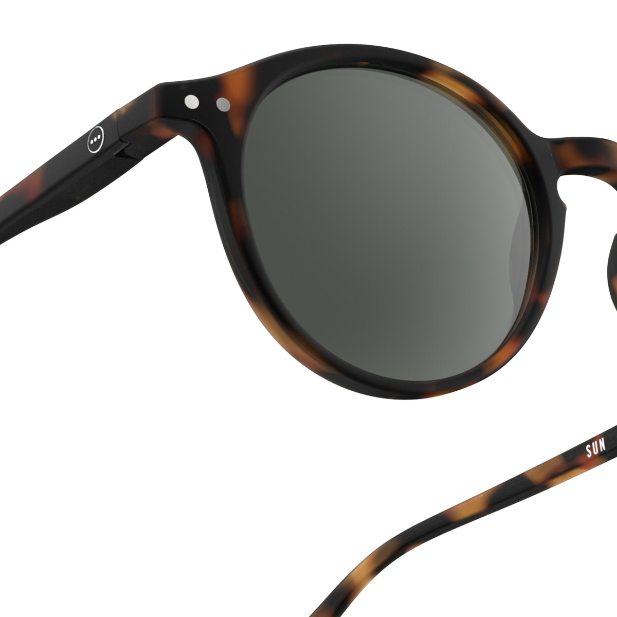 Izipizi shape d tortoise sunglasses on an angle on white background