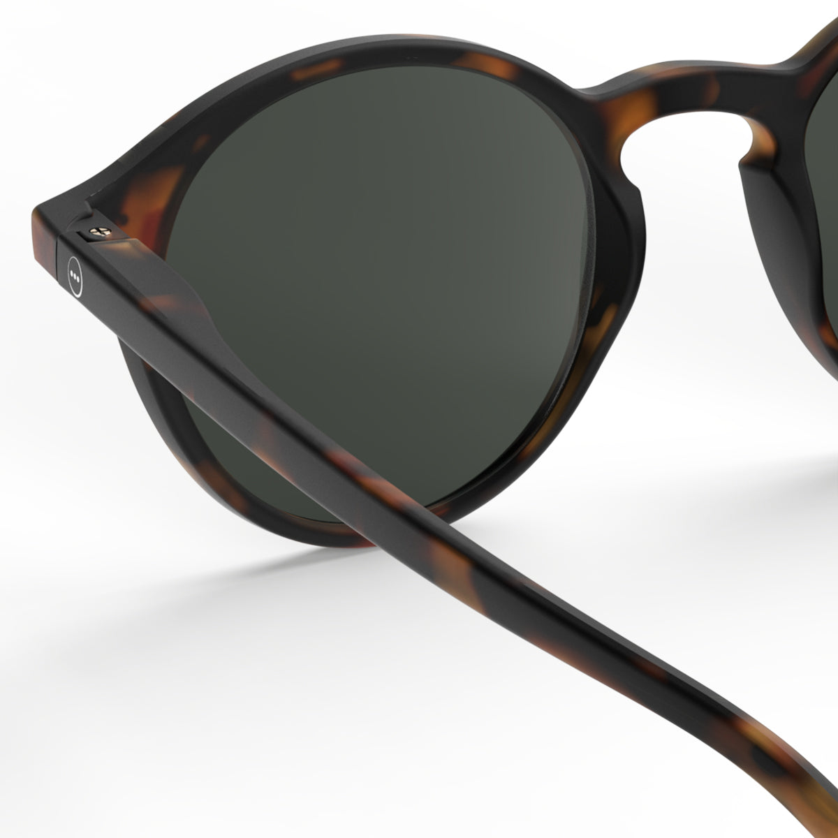 Izipizi shape d tortoise sunglasses close up of back left hand side on white background