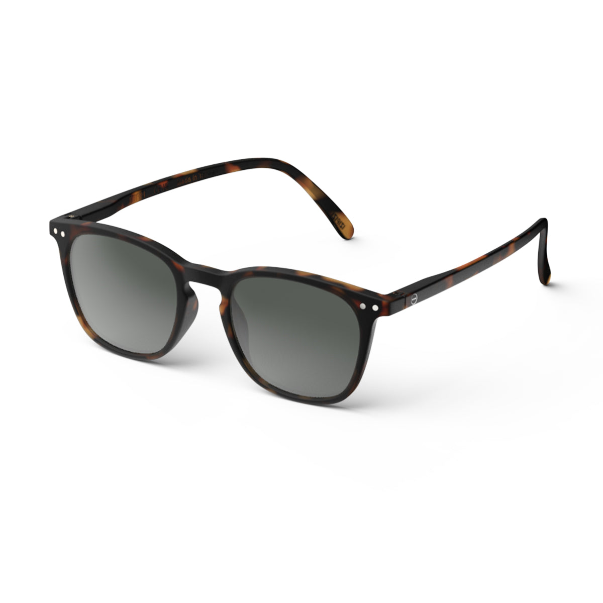 Izipizi shape e tortoise sunglasses on an angle on white background