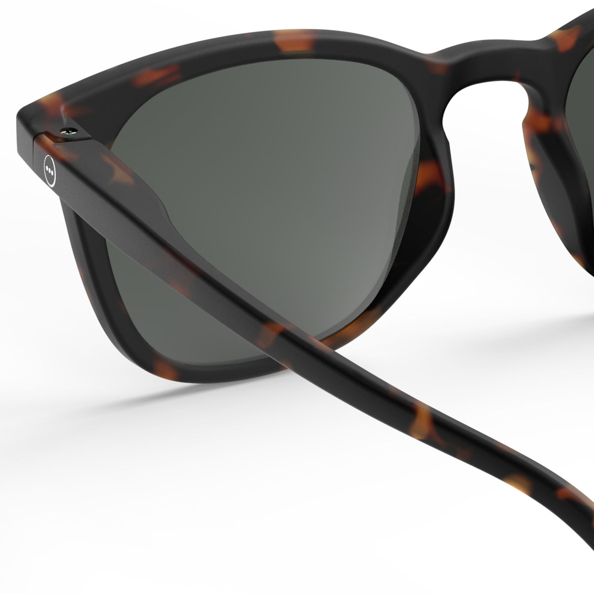 Izipizi junior sunglasses shape e tortoise close up of back left hand side on white background
