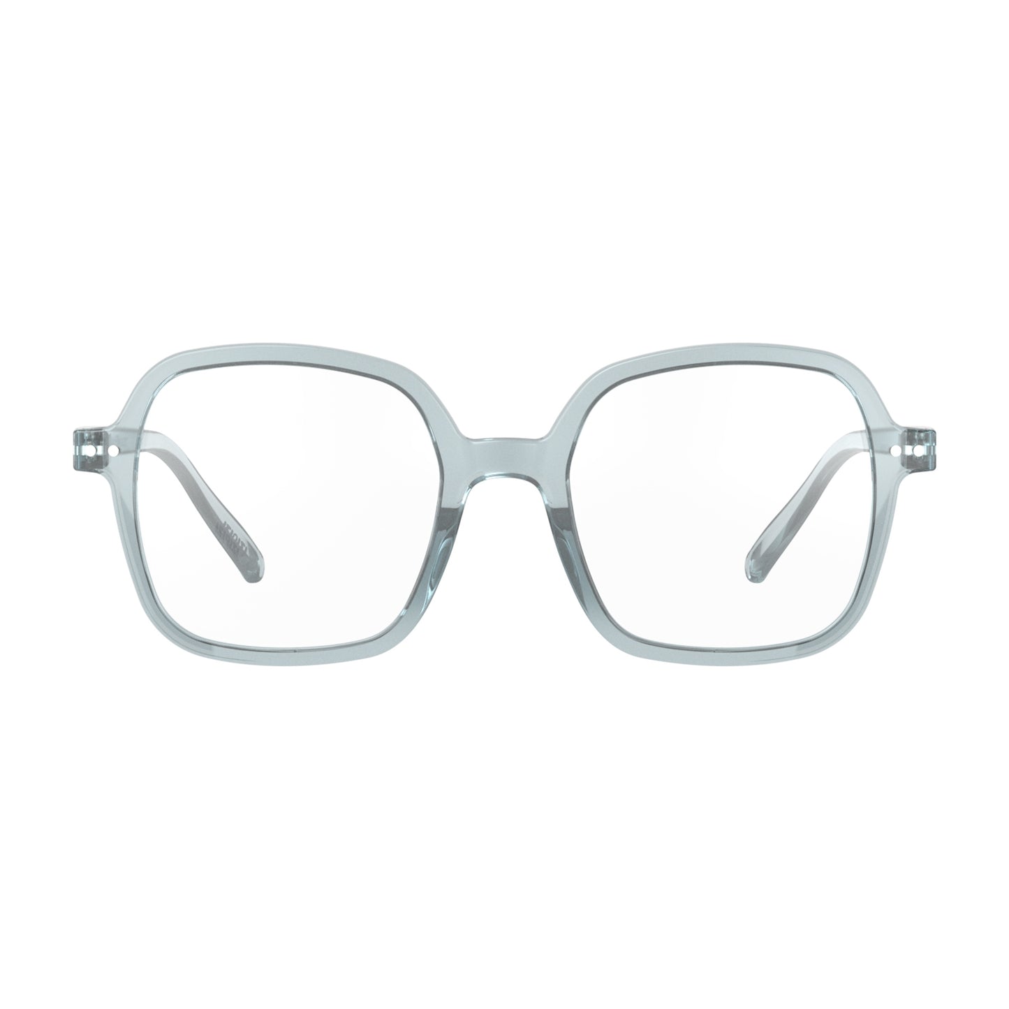 Front view of IZIPIZI Reading Collection O Frozen Blue reading glasses made from eco-friendly bio-sourced polyamide with flexible spring hinges and soft-touch texture - lightweight unisex eyewear in an oversized square design.