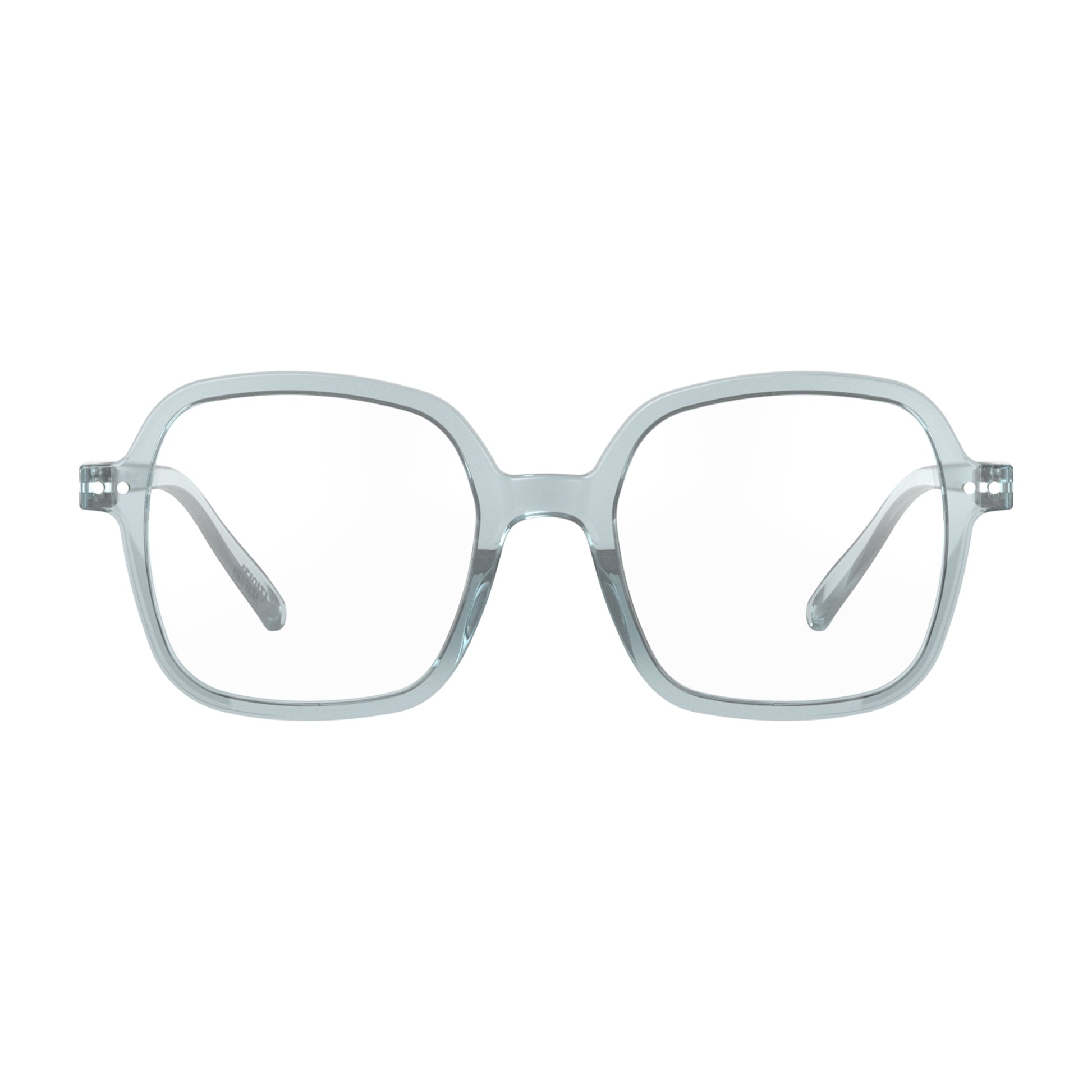 Front view of IZIPIZI Reading Collection O Frozen Blue reading glasses made from eco-friendly bio-sourced polyamide with flexible spring hinges and soft-touch texture - lightweight unisex eyewear in an oversized square design.