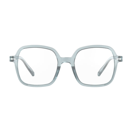 Front view of IZIPIZI Reading Collection O Frozen Blue reading glasses made from eco-friendly bio-sourced polyamide with flexible spring hinges and soft-touch texture - lightweight unisex eyewear in an oversized square design.