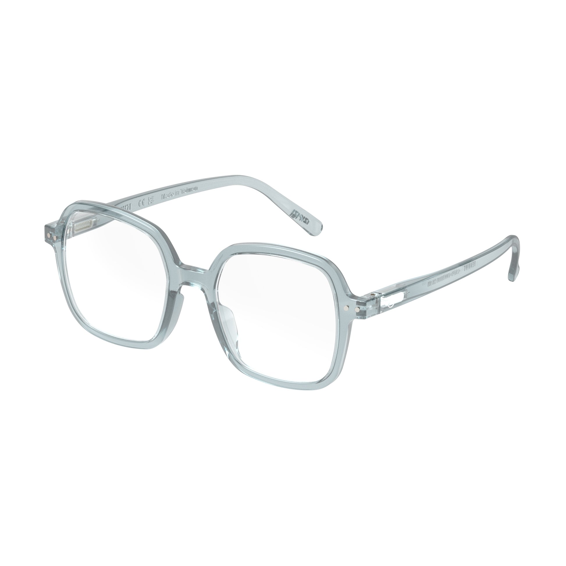 Front side view of IZIPIZI Reading Collection O Frozen Blue reading glasses made from eco-friendly bio-sourced polyamide with flexible spring hinges and soft-touch texture - lightweight unisex eyewear in an oversized square design.