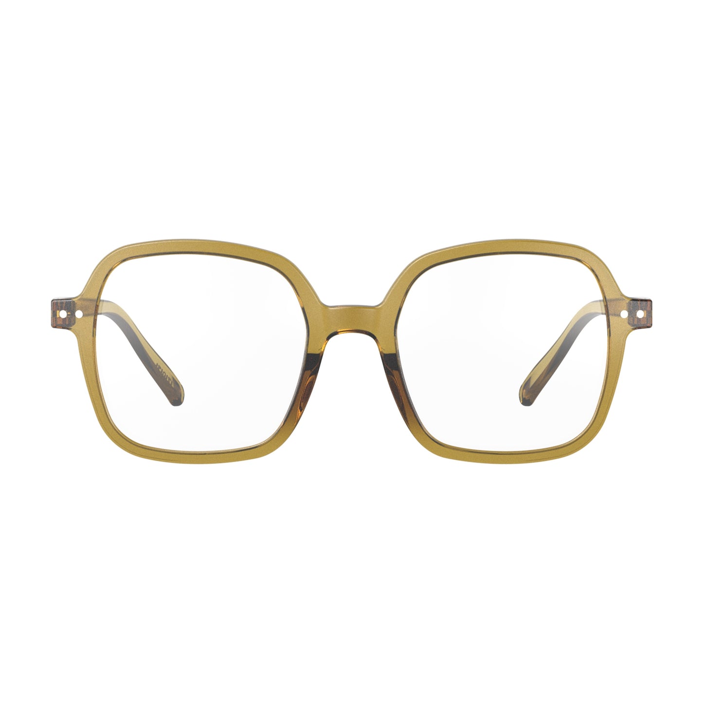 Front view of IZIPIZI Reading Collection O Golden Green glasses made from eco-friendly bio-sourced polyamide with flexible spring hinges and a soft-touch texture - lightweight unisex reading eyewear featuring oversized square frames.