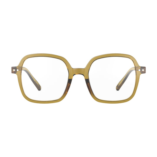 Front view of IZIPIZI Reading Collection O Golden Green glasses made from eco-friendly bio-sourced polyamide with flexible spring hinges and a soft-touch texture - lightweight unisex reading eyewear featuring oversized square frames.