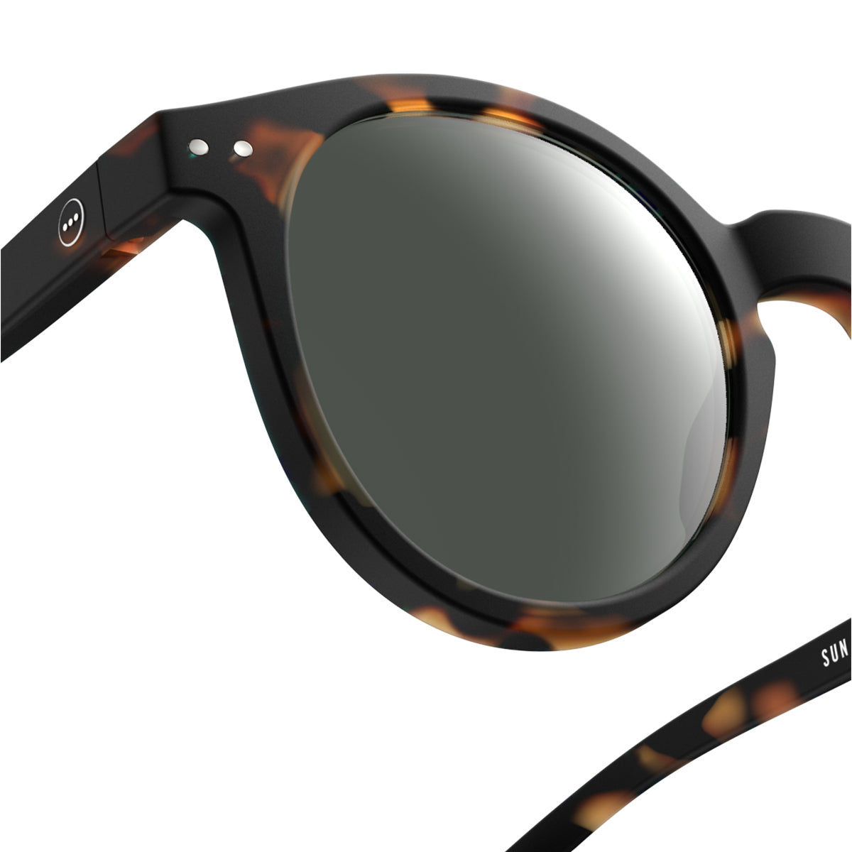 Izipizi shape m tortoise sunglasses close up of front right hand side on white background