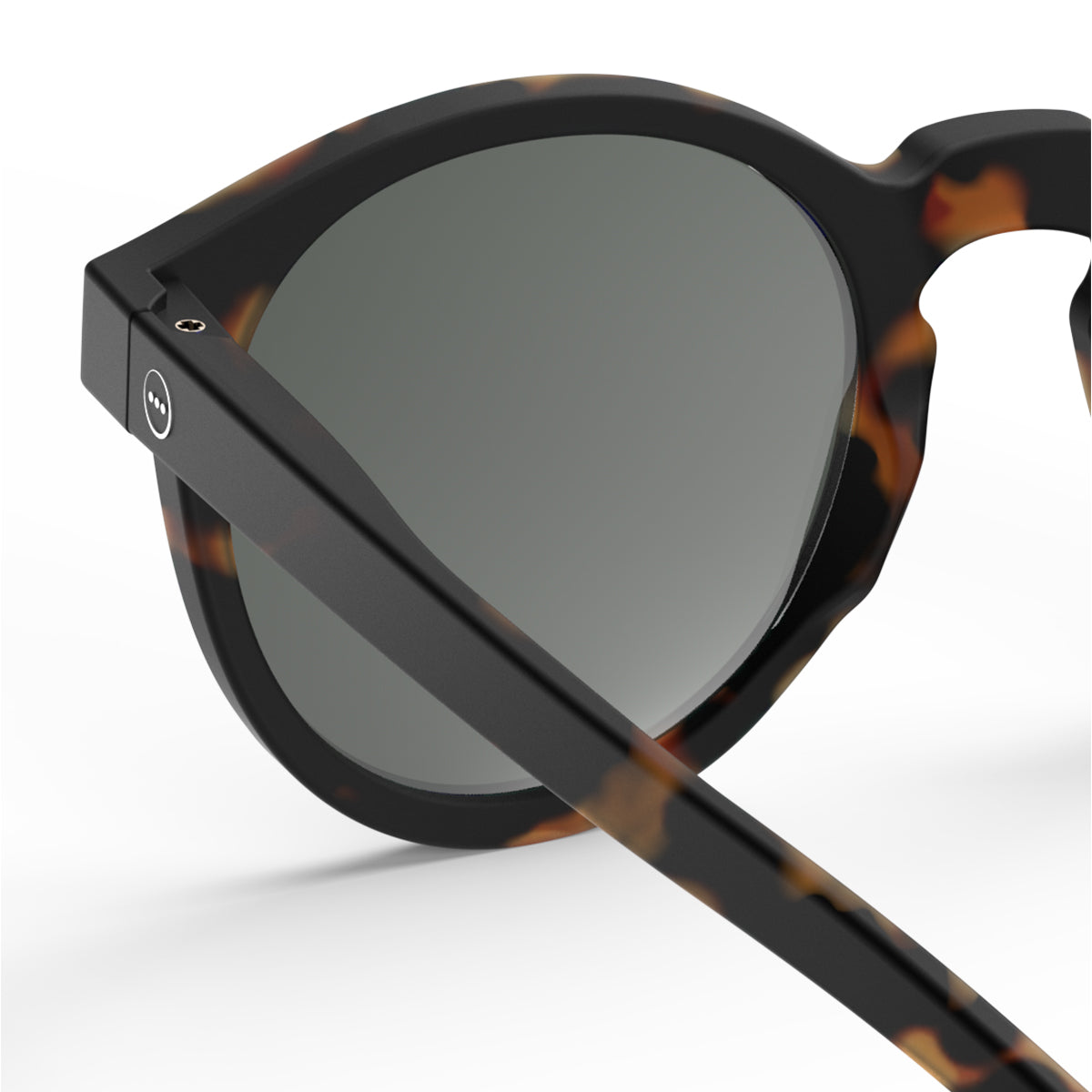 Izipizi shape m tortoise sunglasses close up of back left hand side on white background