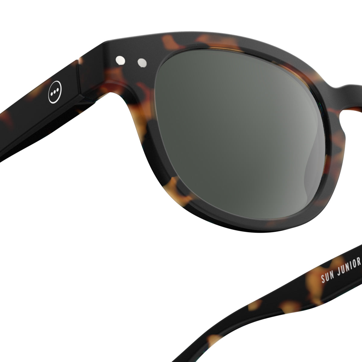 Izipizi junior sunglasses shape c tortoise close up of front right hand side on white background