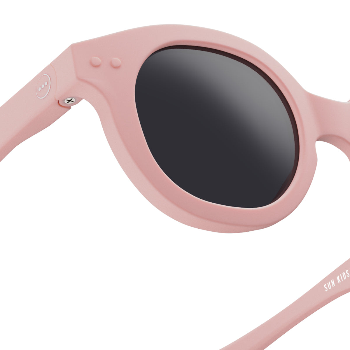 Izipizi kids sunglasses shape c pastel pink close up of front right hand side on white background