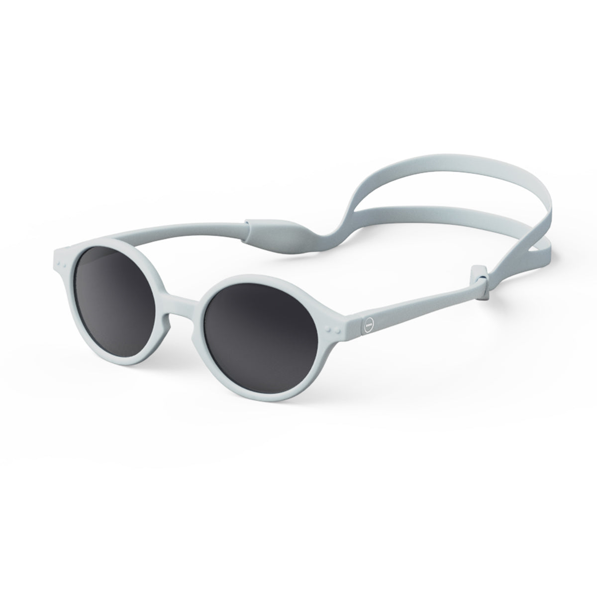 Izipizi kids sunglasses shape d sweet blue on an angle with silicone head strap on white background