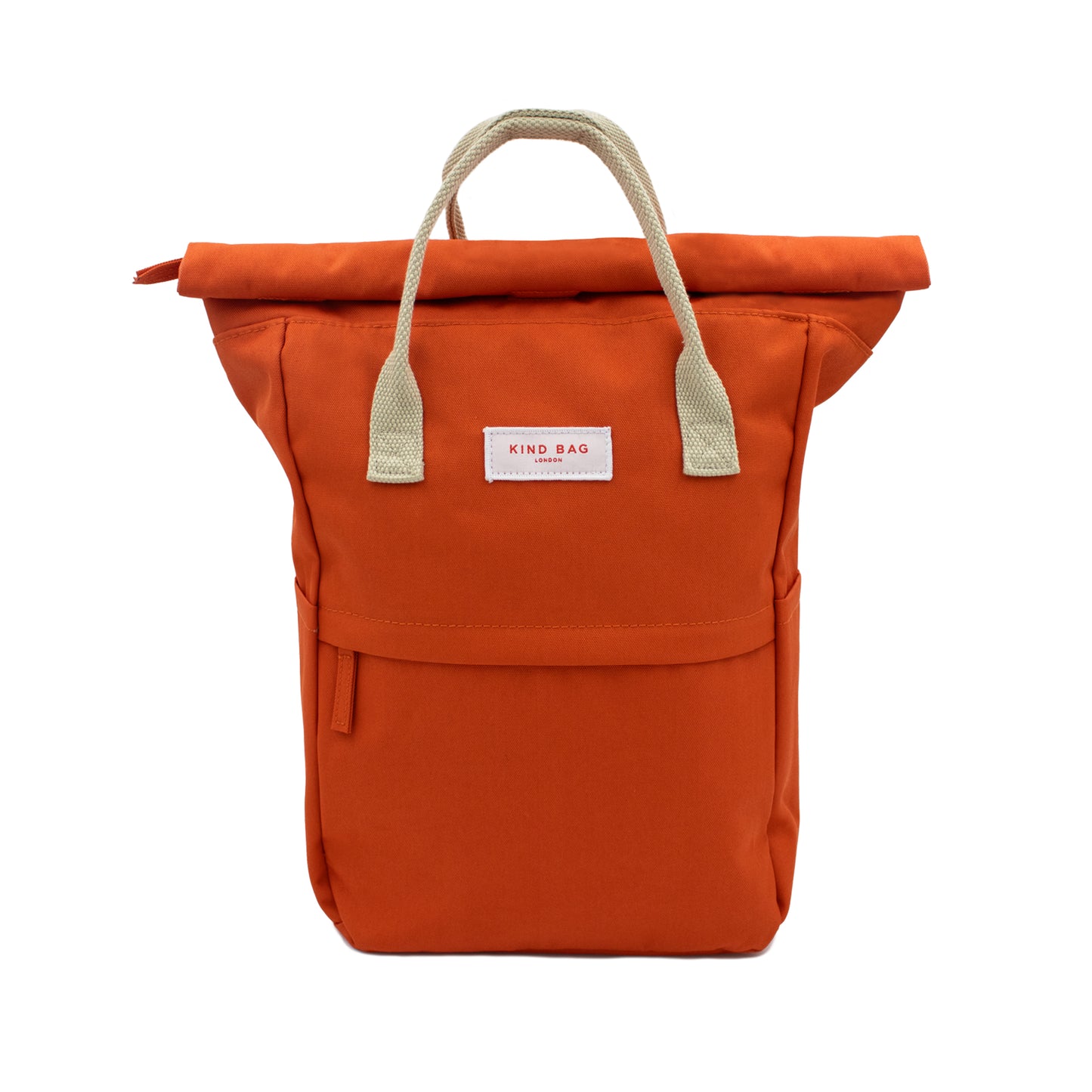 Kind Bag's Backpack Medium in colour burnt orange shown closed from the front.