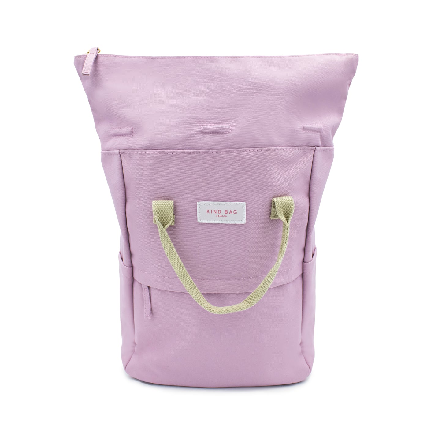 Kind Bag's Backpack Medium in colour dusk pink shown from the front, rolled open.