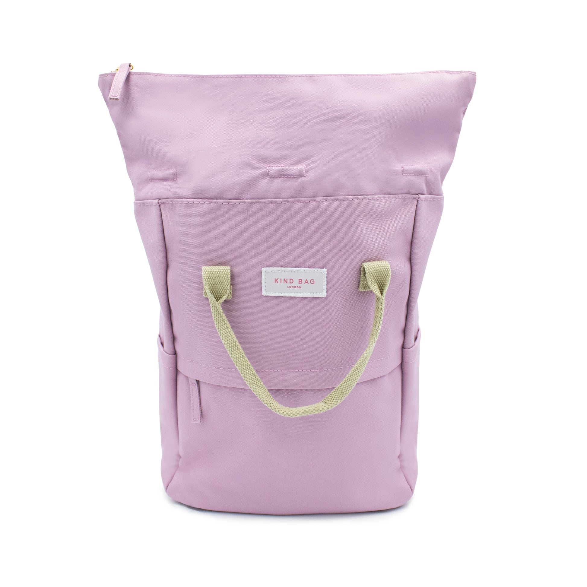 Kind Bag's Backpack Medium in colour dusk pink shown from the front, rolled open.