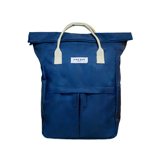Kind Bag's Backpack Medium in colour navy shown closed from the front.