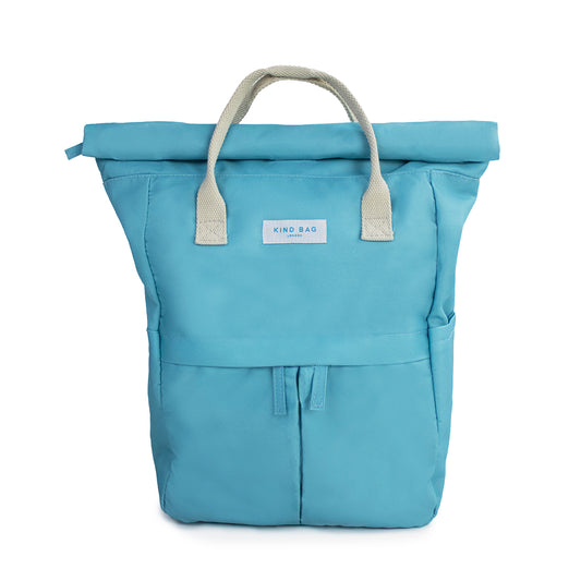 Kind Bag's Backpack Medium in colour teal shown closed from the front.
