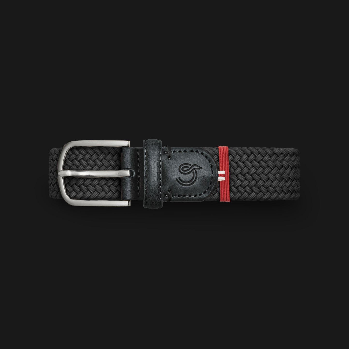 La Boucle mono London woven belt folded on black background