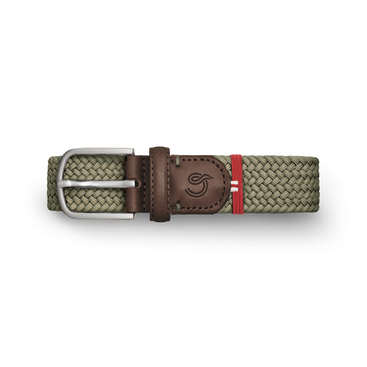 La Boucle mono Verbier woven belt folded on white background