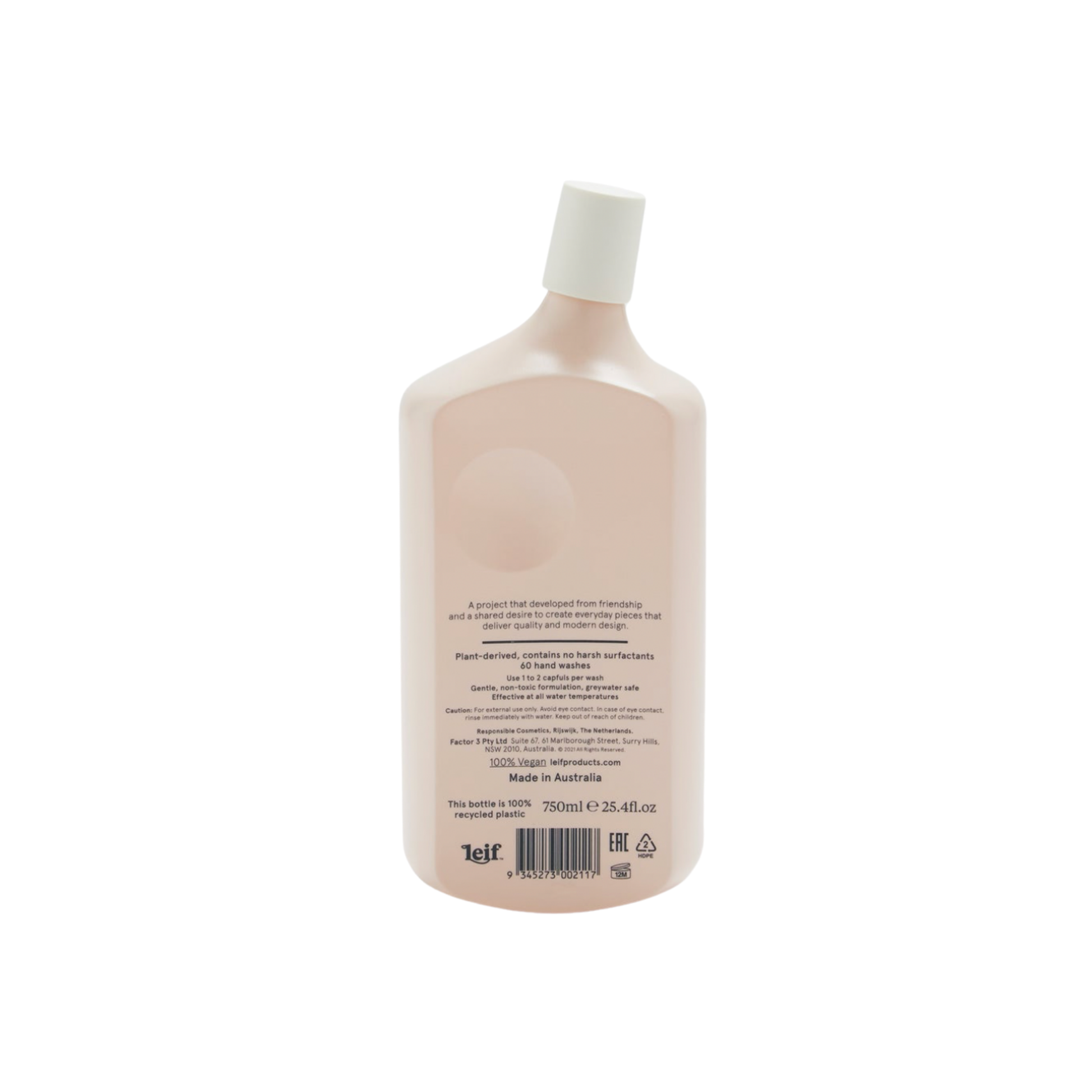 Leif laundry wash 750ml Delicates & Cashmere back of bottle 