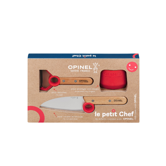 Opinel Le Petit Chef 3pc Set SS Red in packaging