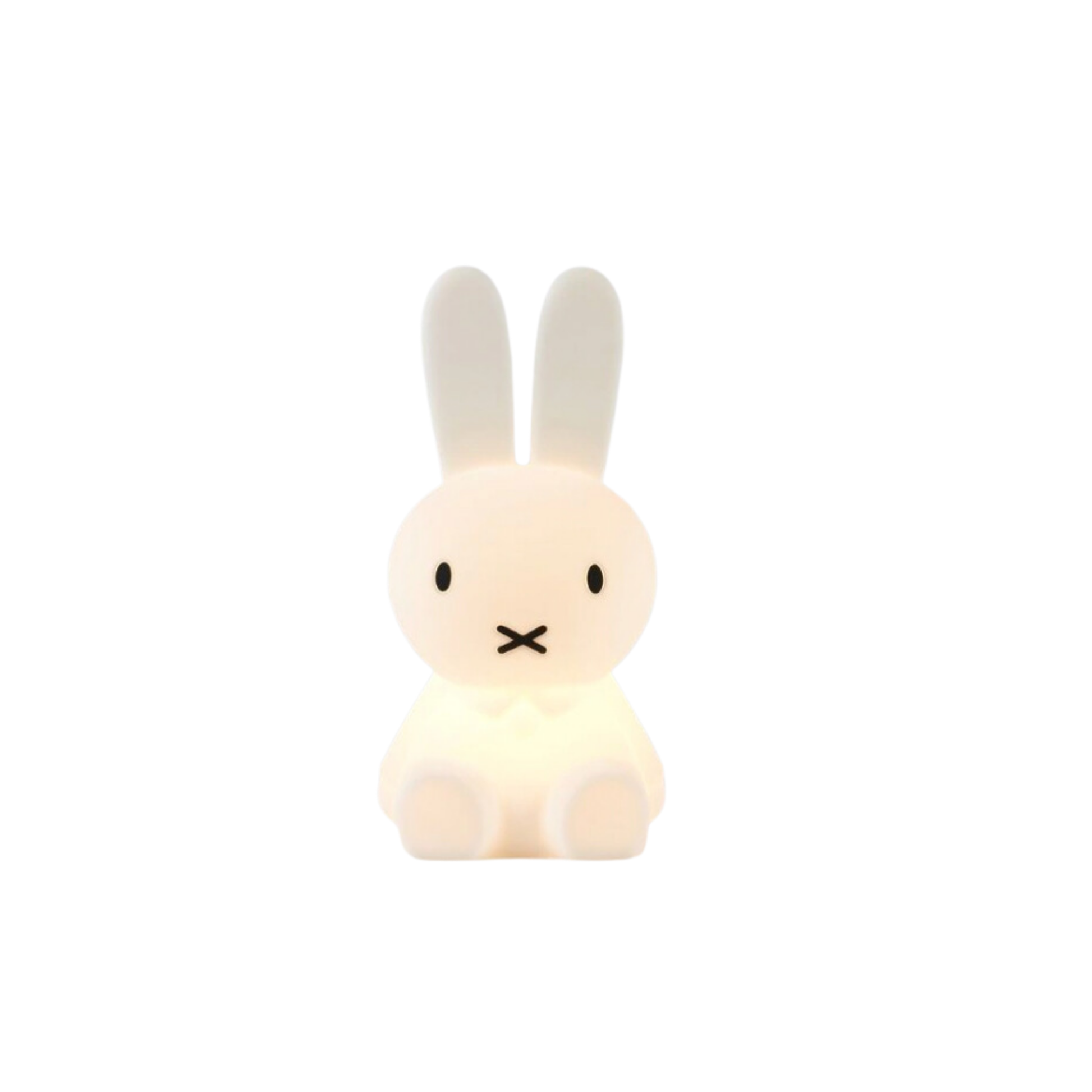 Front view of childrens cute Mr Maria decorative white Miffy night light turned on