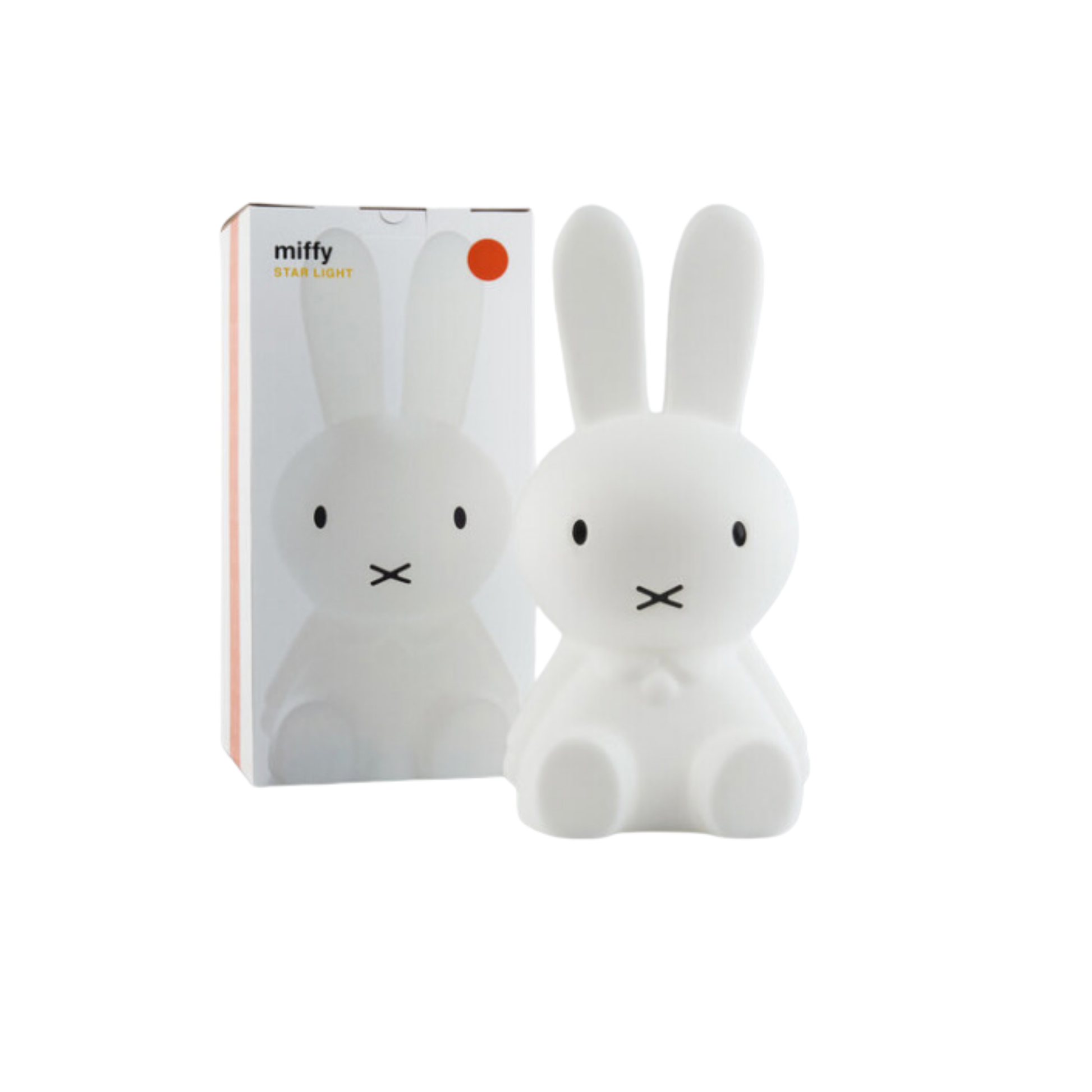 Front view of childrens cute Mr Maria decorative white Miffy night light with box