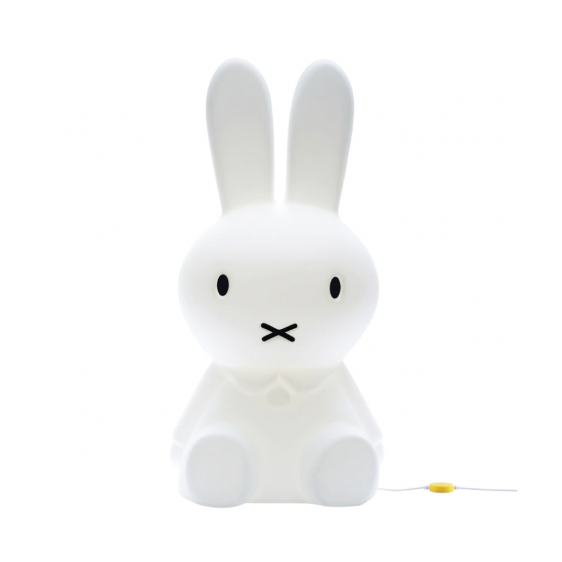 Front on view of childrens cute Mr Maria decorative white Miffy night light 30 cm with power chord attached 
