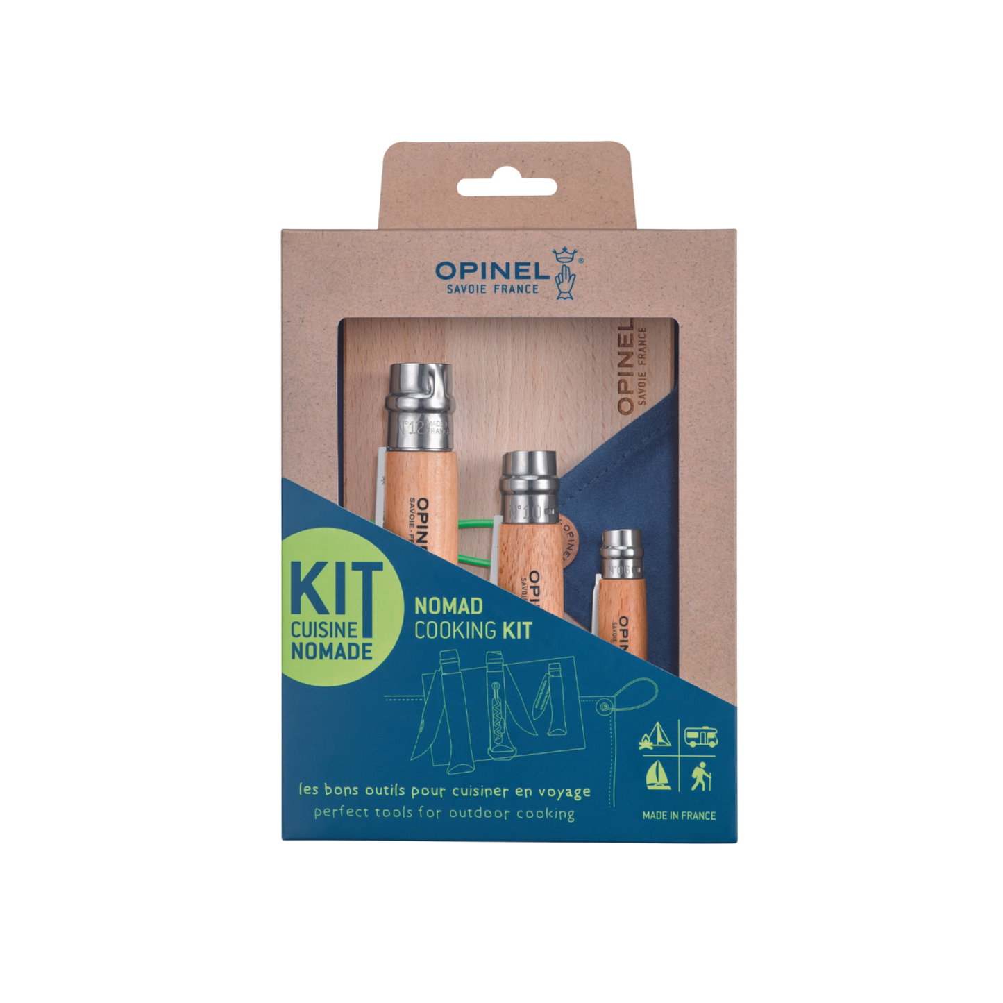 Opinel Nomad 3 Piece Cooking Kit Gift Box in packaging