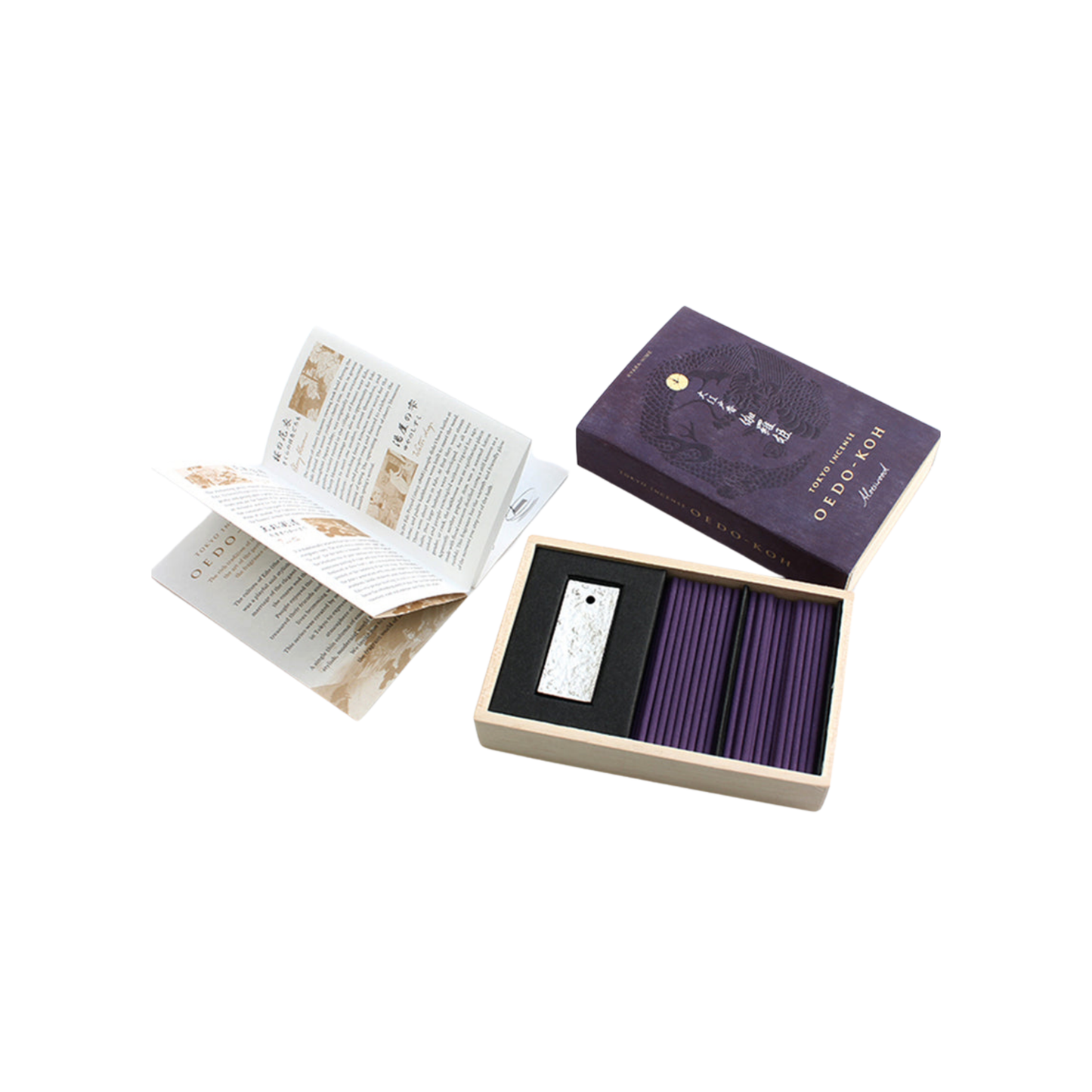 Oedo-Koh Incense Aloeswood interior packagong with information booklet on display
