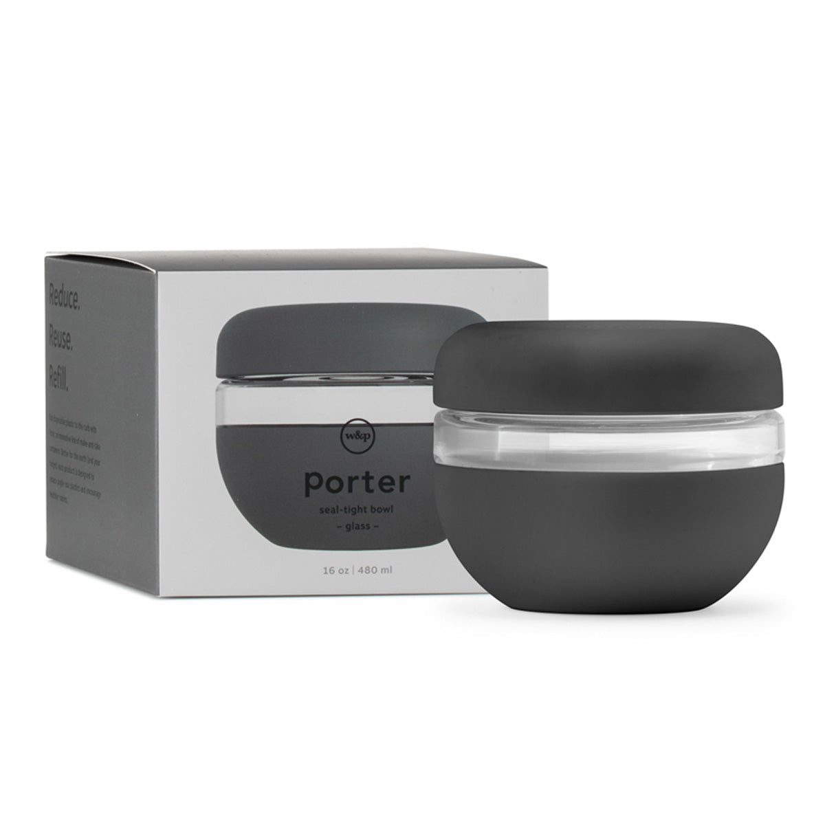 WP seal tight glass bowl 480ml charcoal packaging and seal tight bowl 