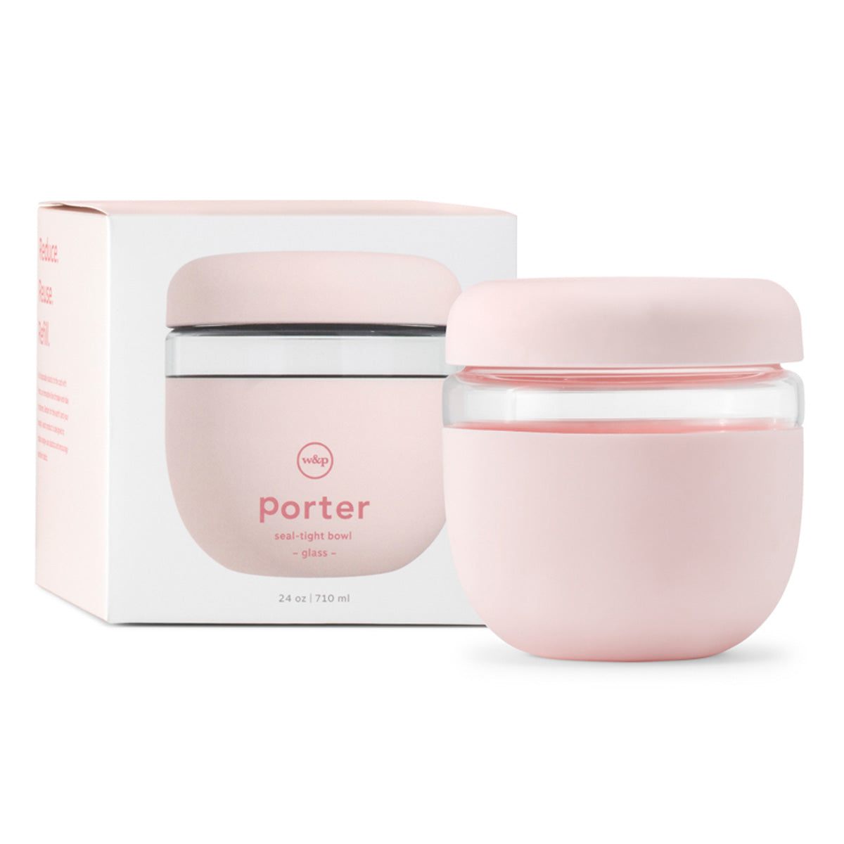 WP seal tight glass bowl 710ml blush packaging and seal tight bowl 