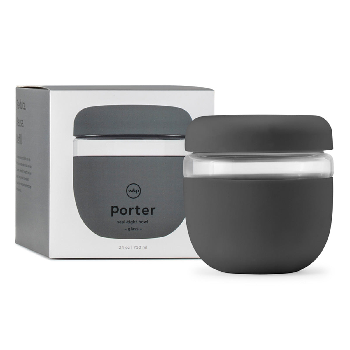 WP seal tight glass bowl 710ml charcoal packaging and seal tight bowl 