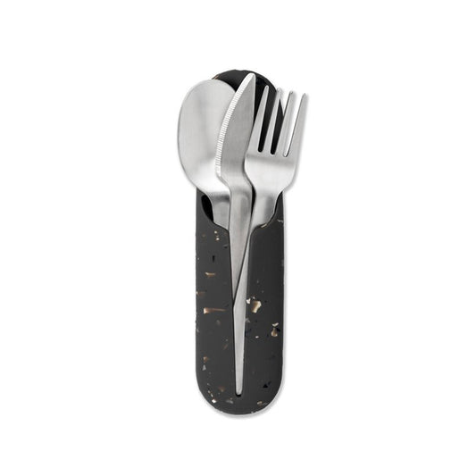 WP terrazzo charcoal stainless steel utensil set with cutlery peaking out