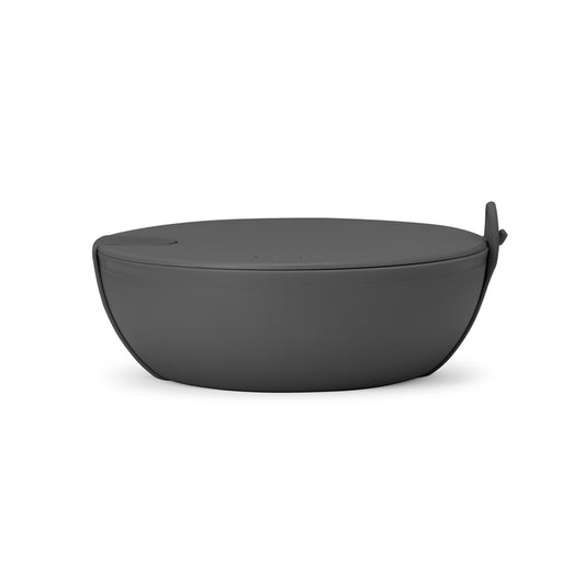 WP charcoal plastic lunch bowl with lid on white background