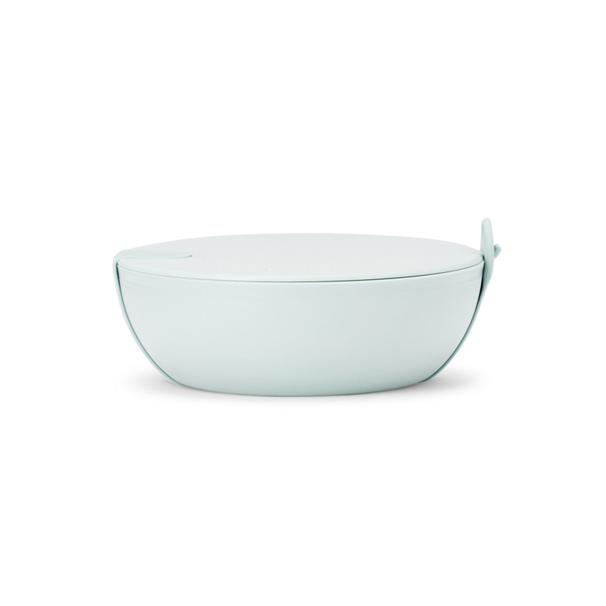 WP mint plastic lunch bowl with lid on white background