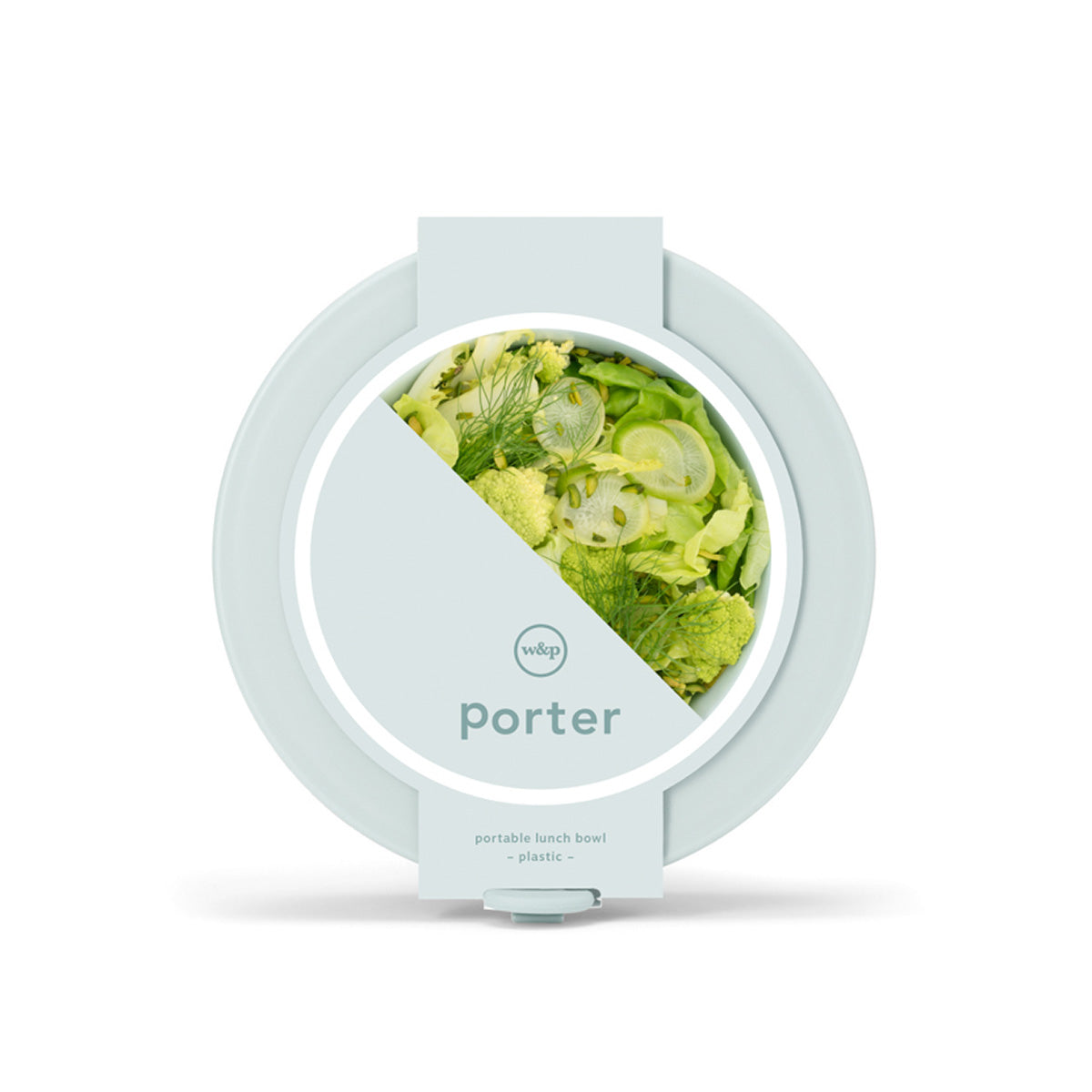 Face on WP mint plastic lunch bowl with card belly band