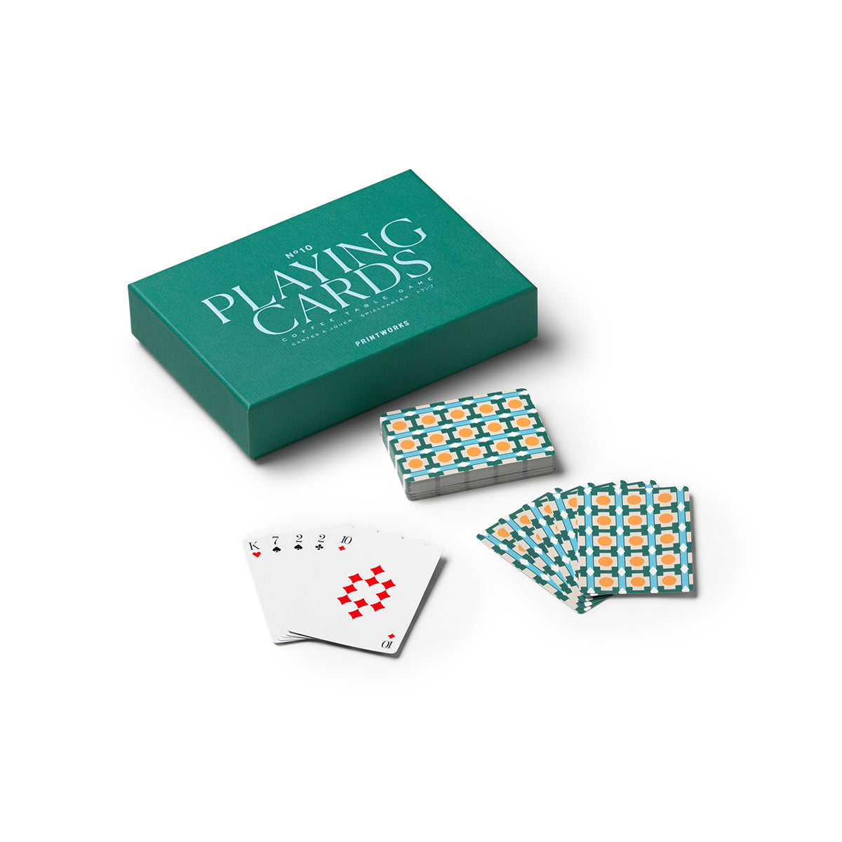 One style of playing cards from Printworks Classic Games double playing cards - twin deck set in modern stylish box, multi-color premium cardstock material with refined graphics, durable finish and elegant storage case.