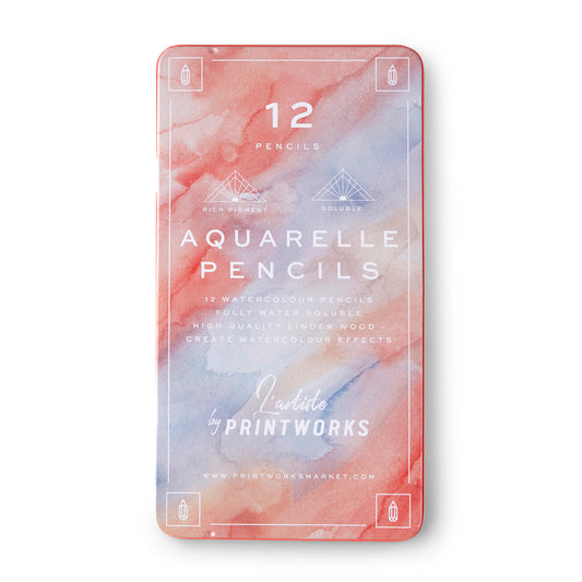 Printworks Aquarelle colour pencils set of 12 on white background