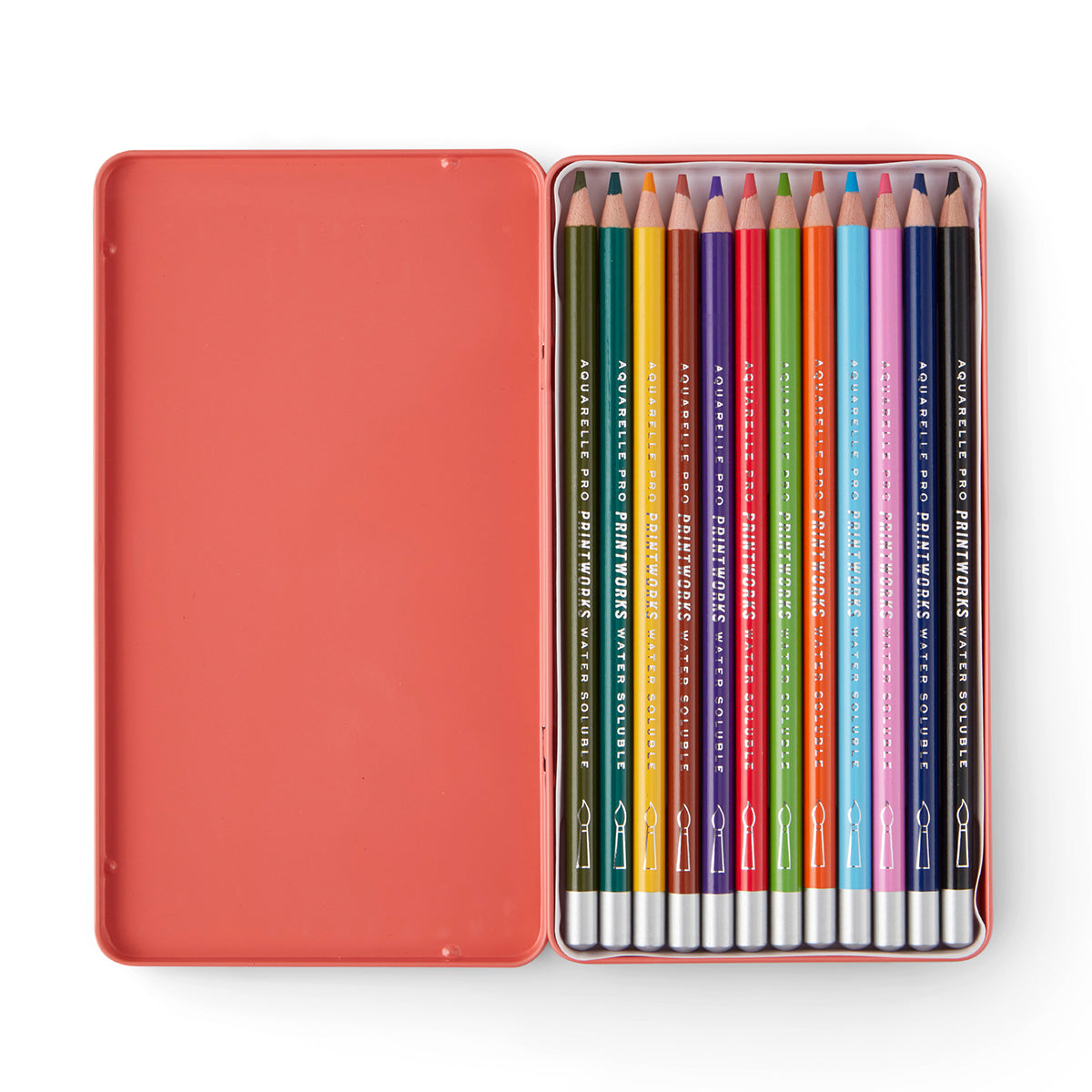 Printworks Aquarelle colour pencils set of 12 opened packaging on white background