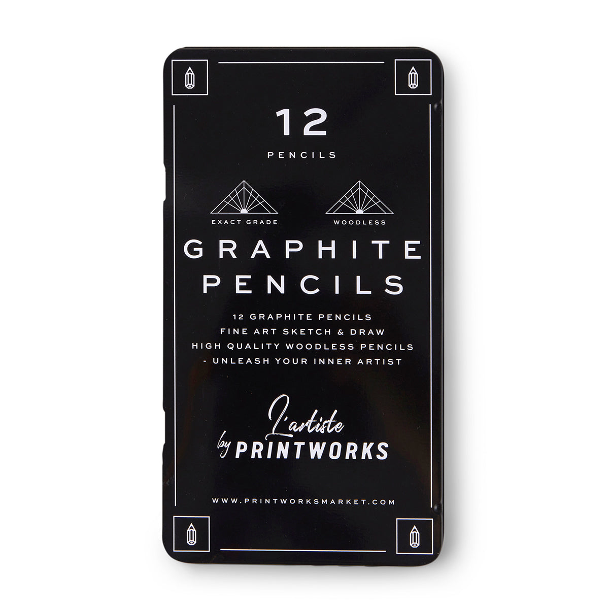 Printworks Graphite pencils set of 12 in black box on white background