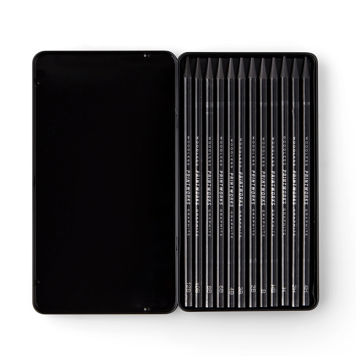 Printworks Graphite pencils set of 12 opened packaging on white background