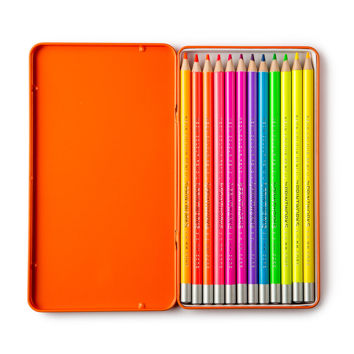 Printworks Neon pencils set of 12 opened packaging on white background