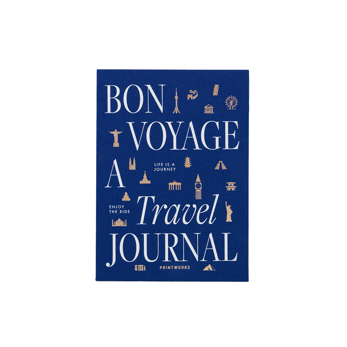 Printworks travel journal 'bon voyage' in fabric bound cover face on, on a white background