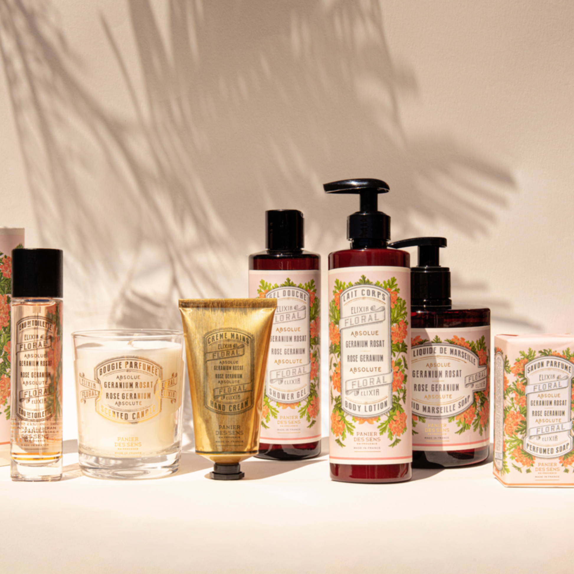 Assorted Panier Des Sens Rose Geranium range including Perfumed Soap Rose Geranium