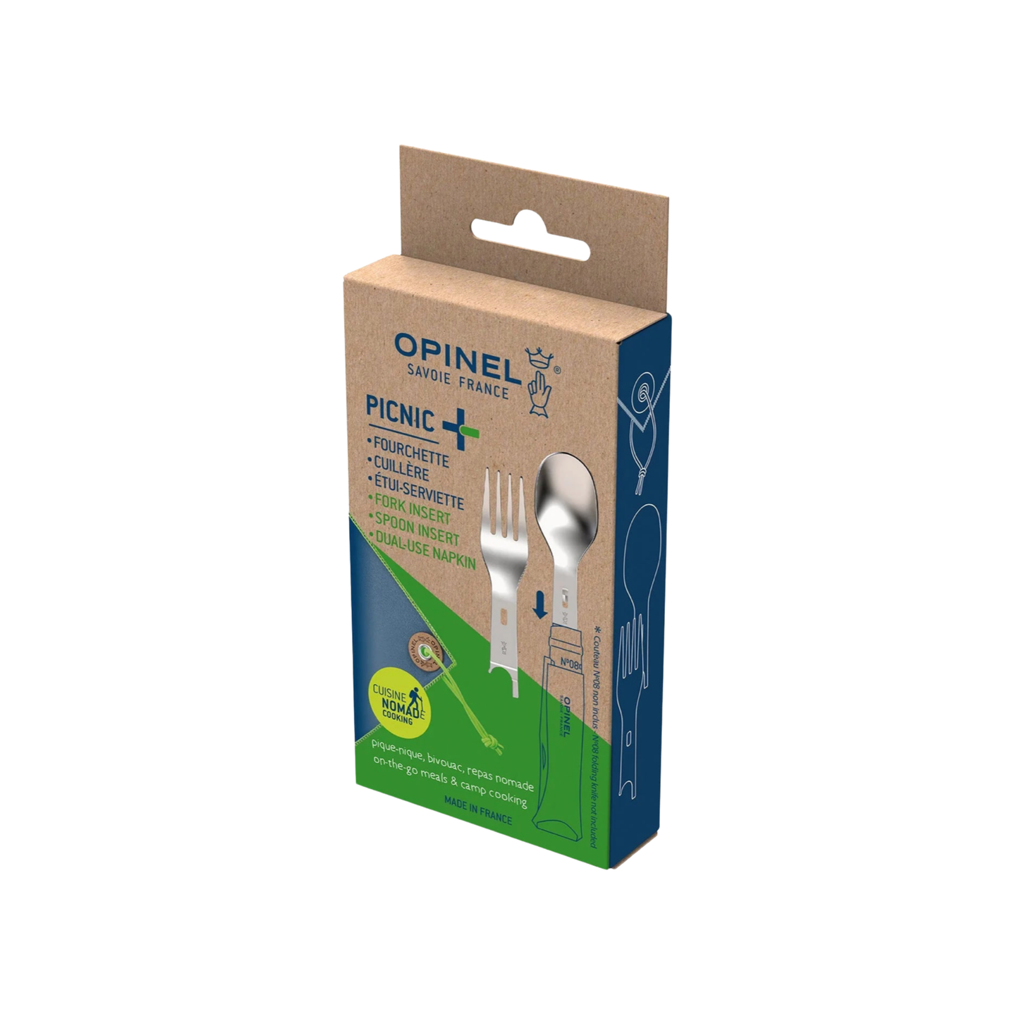 Opinel Picnic Complete Set w/No8 Knife SS Beech in packaging