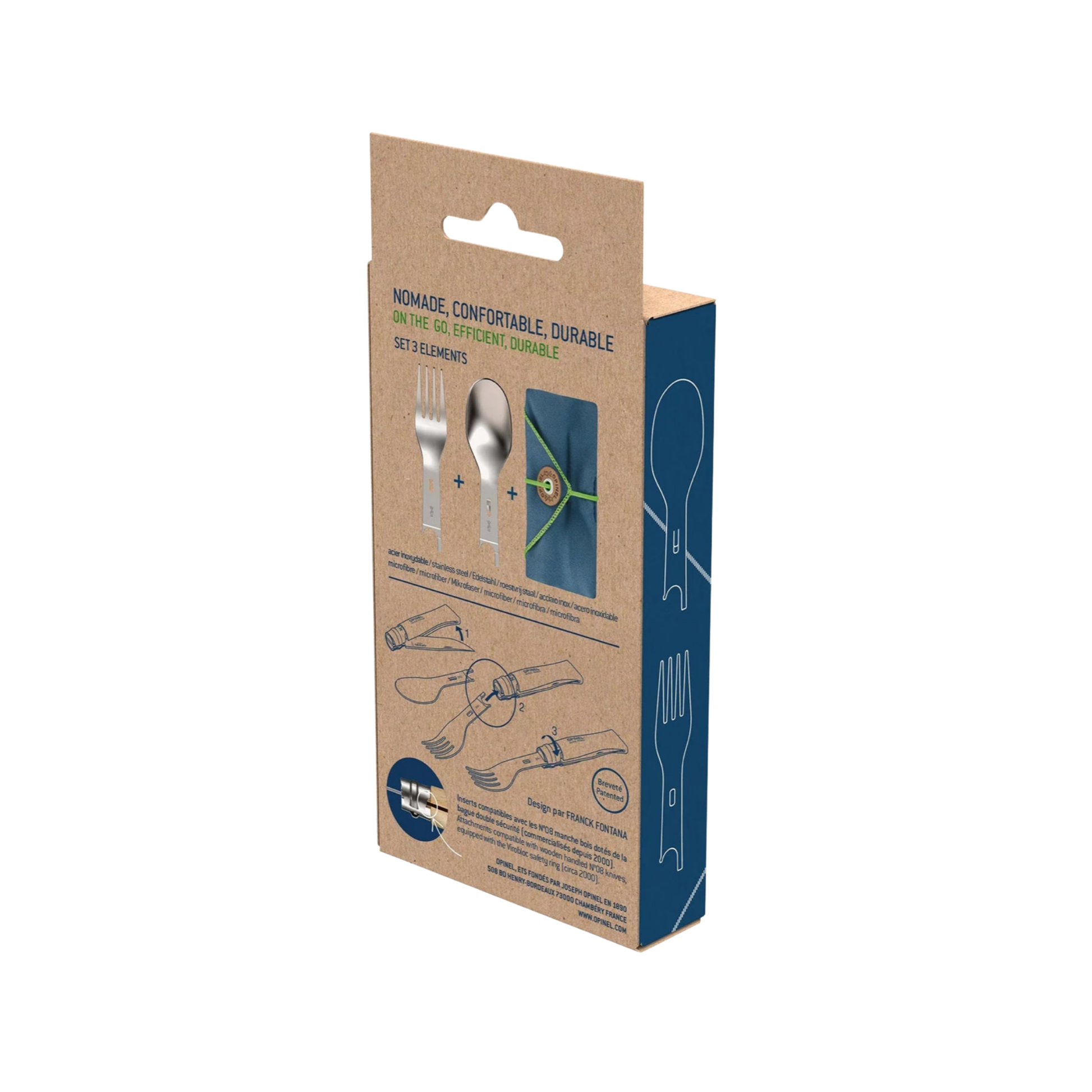 Opinel Picnic Complete Set w/No8 Knife SS Beech back side of packaging