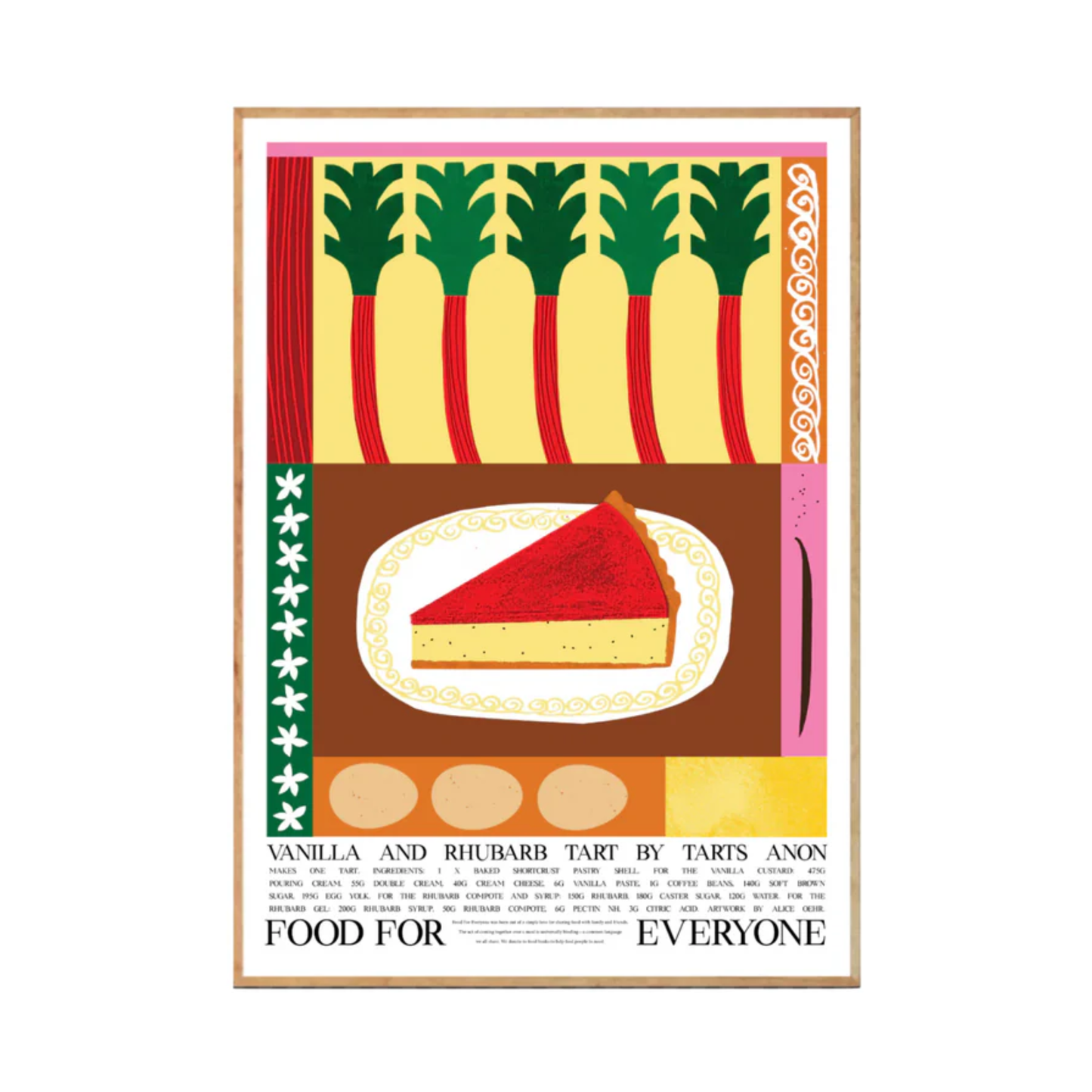 Food For Everyone Vanilla and Rhubarb Tart artwork A2 front view in frame