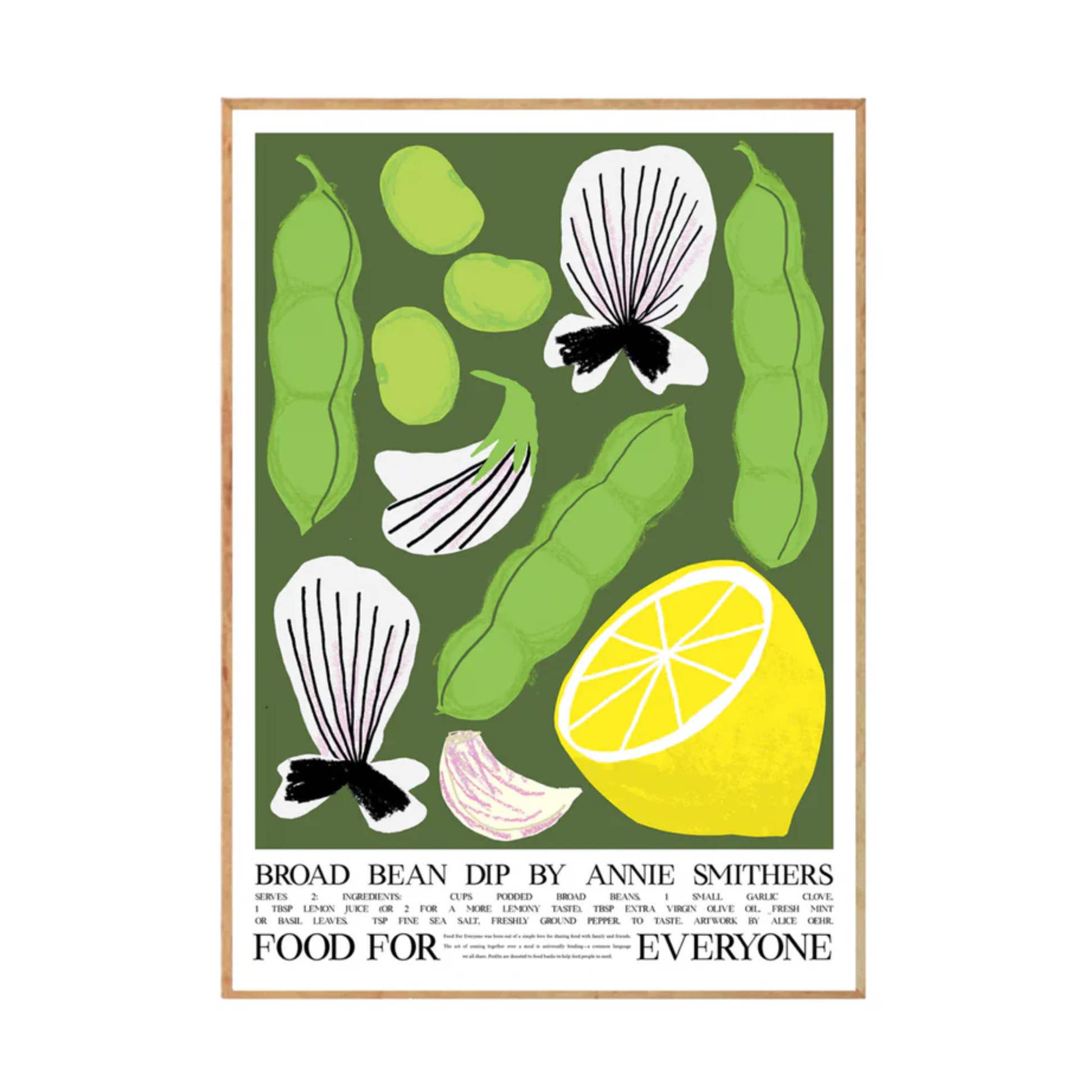 Food For Everyone Broad Bean Dip artwork A2 front view in frame