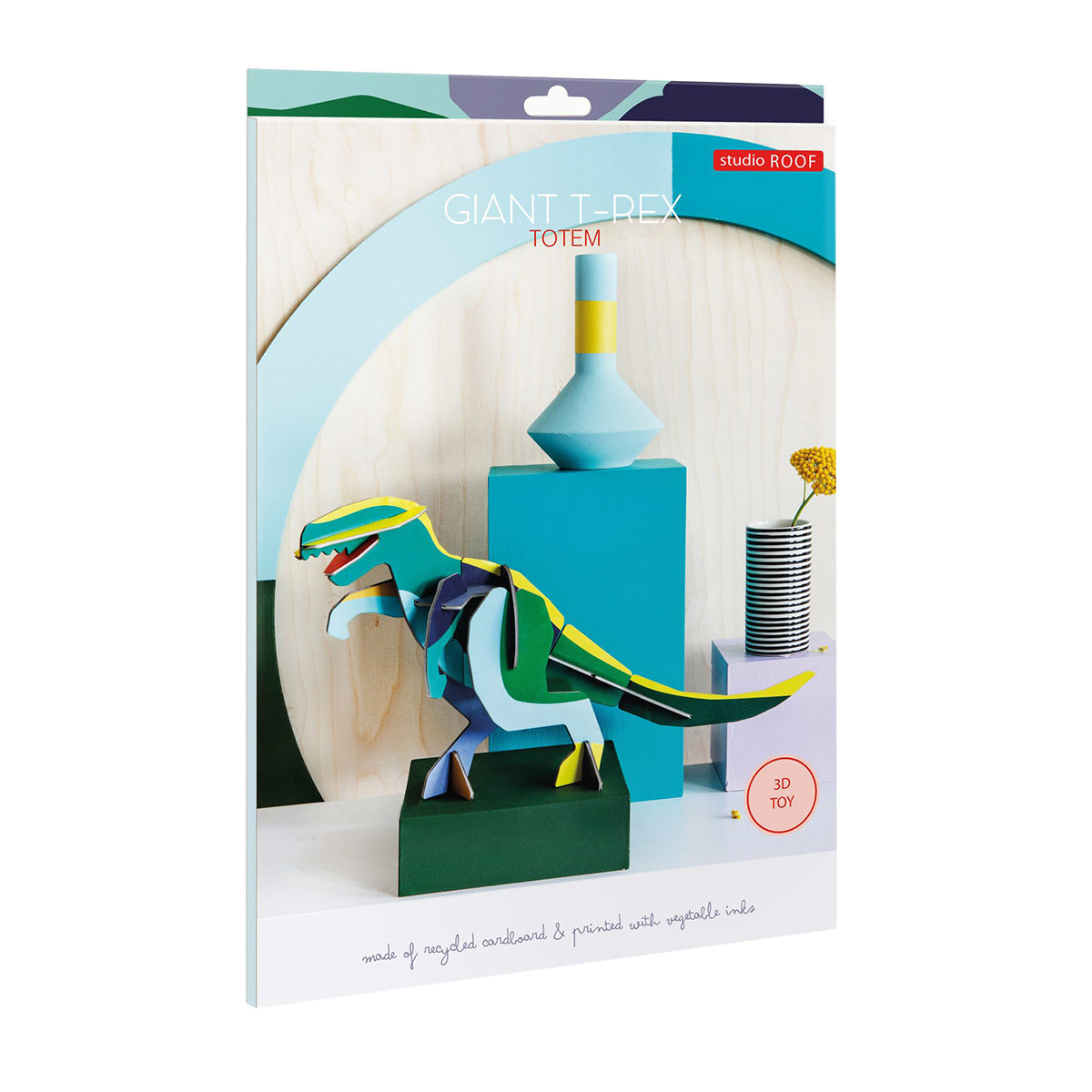 Flat Card packaging of Studio Roof A4 creative play card t-rex on a white background