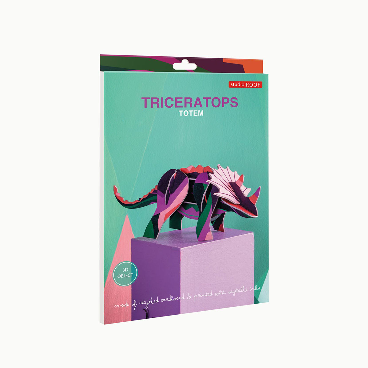 Flat Card packaging of Studio Roof B6 creative play card triceratops on a white background